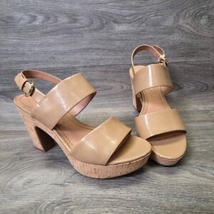 Franco Sarto Heel Womens 6.5M Nude Frank Faux Leather Strappy Chunky Statement‎